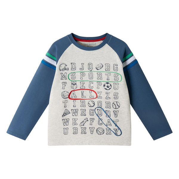 kids-long-sleeve-raglan-color-blocked-alphabet-tee-grey-alphabet Sophia's StyleTee Shirts-1